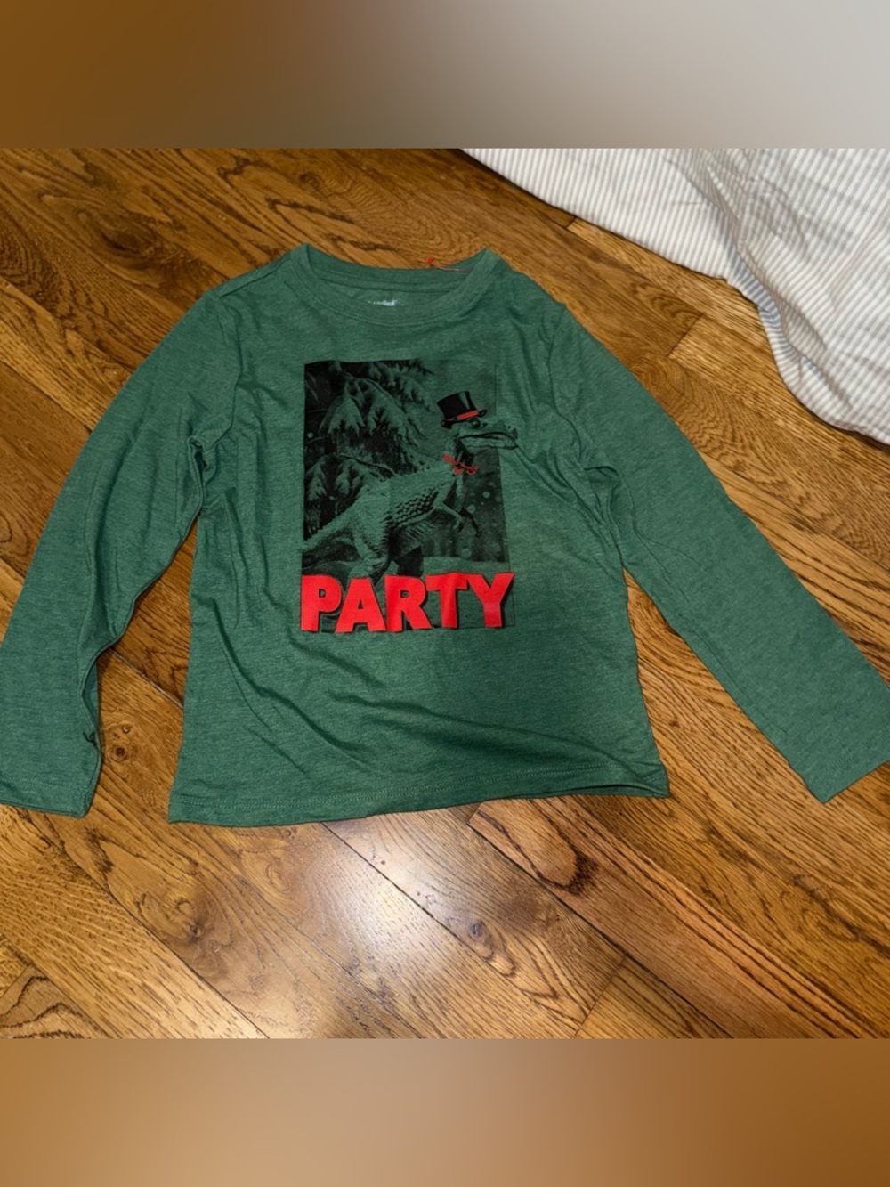 Kids Green 'Party' Dino Long Sleeve Shirt. NWOT